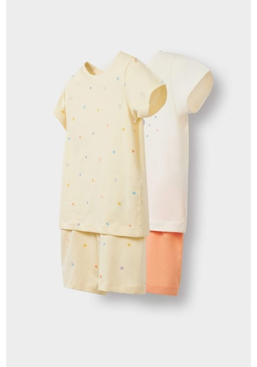DeFacto Kız Bebek 4'lü Pijama Takımı Yıldız Desenli Kısa Kollu Penye Üst Beli Lastikli Şort -  E1555A525HSOG189