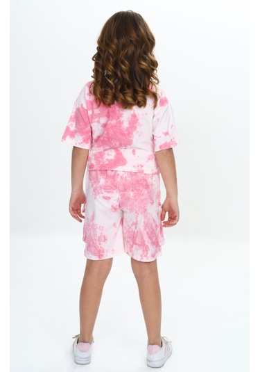 Toontoy Kız Çocuk Batikli Tavşan Baskılı Şortlu Takım Gülkurusu