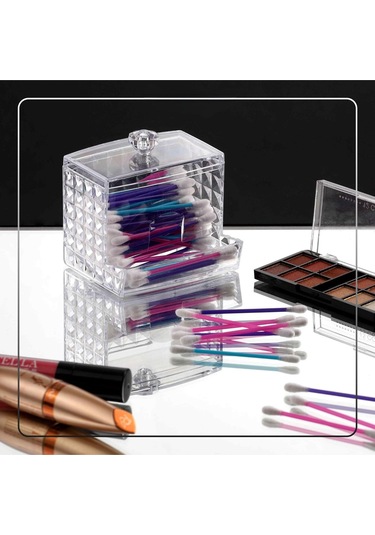 Özel Tasarım Kapaklı Kristal Pamuklu Çubuk Organizer Kulak Çubuğu