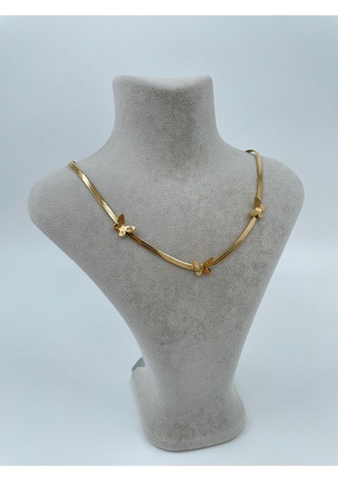 Xbaby Üç Kelebek Figürlü Çelik Hasır Gold Kolye Gold