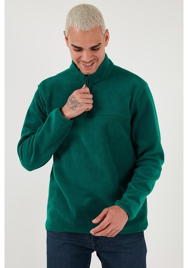 Buratti Regular Fit Anti-Pilling Tüylenme Yapmayan Dik Yaka Kalın Kışlık Şardonlu Erkek Polar 5896700 Yeşil