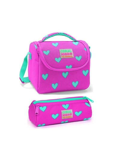 Coral High Kız Çocuk Pembe Kalp Beslenme Çantası Seti