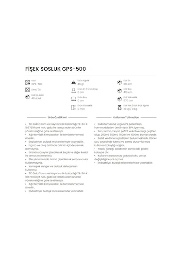 500 Ml. Fişek Sosluk Ketçap Mayonez 10 Adet Şeffaf