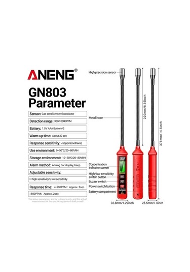 Trendooze Aneng Gn803 Metan Kaçak Dedektörü - Portatif Gaz Test Cihazı - Metan Alarm Sistemi