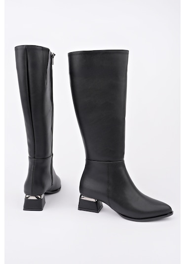 Muggo Collie Sivri Burun Yandan Fermuarlı Topuklu Kadın Çizme siyah