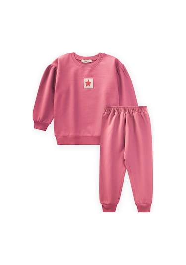 Cigit Etiket Detaylı Sweatshirt Takım 1-7 Yaş Mercan Mercan