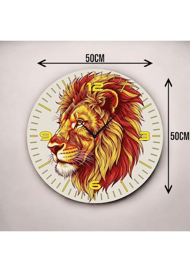 Renkli Baskı Aslan Hayvan Desenli Sayılı Hediyelik Ahşap Sessiz Duvar Saati 50cm ÇOk Renkli