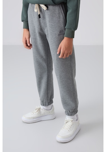 Tommy Life Gri Melanj Pamuklu Kalın İçi Tüylü Yumuşak Dokulu Standart Fit Baskılı Erkek Çocuk Eşofman Alt - 11 Gri Melanj