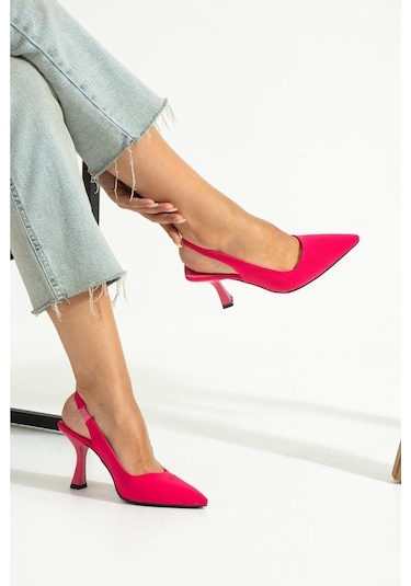 Duxal Shoes Bej Deri Topuklu Ayakkabı Fuşya