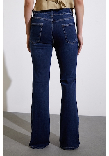 Never More Yüksek Bel İspanyol Paça Jean Koyu Lacivert Koyu Lacivert