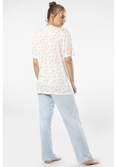 Türen 3369 Kadın Büyük Beden Kısa Kollu Pijama Takım-mavi Mavi