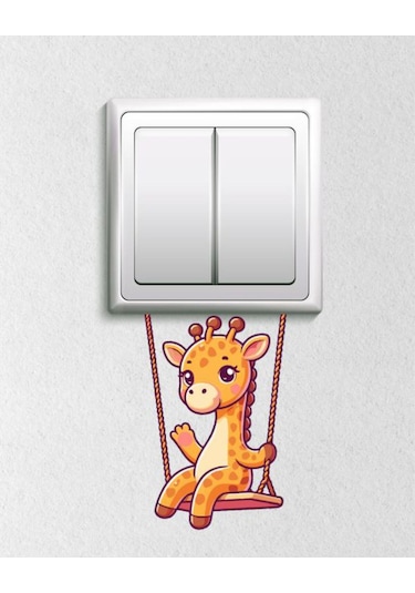 Sevimli Zürafa Salıncakta Dekoratif Priz Sticker 12x8 Cm
