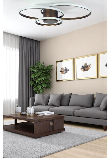 Sole Modern Tasarım Bronz Renk Salon - Mutfak - Hol Beyaz Led 3 Lü Avize Bronz