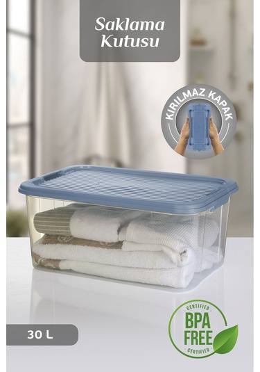 30 Lt Multibox Saklama Kabı - Kilitli Kapaklı Çok Amaçlı Düzenleyici Kiler Depolama Saklama Kutusu Mavi