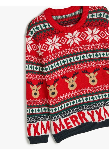 Koton Geyik Desenli Bisiklet Yaka Uzun Kollu Yılbaşı Kazağı Multıcolor 5wkb90015tt Mavi