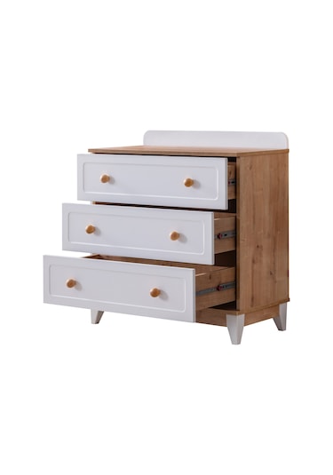 Mira Çocuk Odası Takımı, Mira Yavrulu Karyola, Berlin 3 Kapaklı Dolap, Şifonyer - Ceviz Renkli