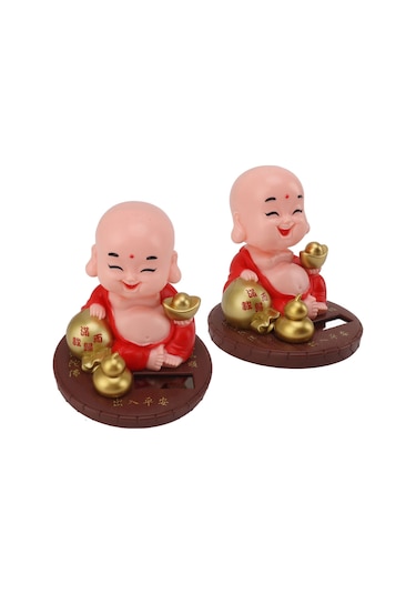 Kosona Güneş Enerjili Sallanan Manastırcı Figürü - Işık Tespitli, Şans Ve Zenginlik Getiren Masaüstü Dekorasyon Kırmızı