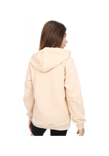 Toontoy Kız Çocuk Kapüşonlu Fermuarlı Düşük Omuz Nakış Baskılı Yırtmaç Detaylı Örme Hırka - 3 İplik Şardonsuz Bej
