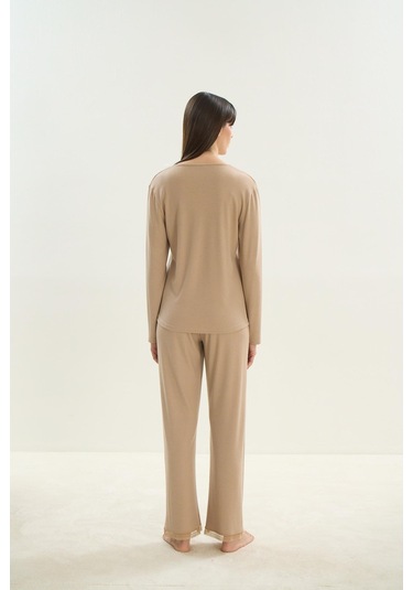 Kadın Uzun Kol Bej Mlelanj Pijama Takım C4t9n0o61 001