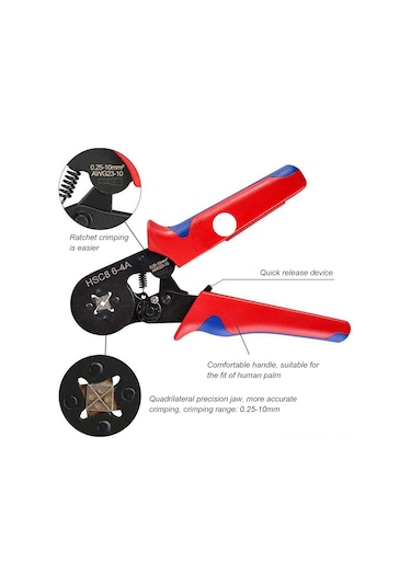 Suofeng Hsc8 6-4a Kare Ferul Tel Sıkma Pensesi - 0.25-10mm², İzoleli Ve İzolesiz Kablolar İçin Ergonomik Ve Güvenli Kırmızı