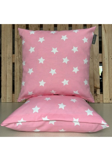 2'li Fermuarlı Dekoratif Kırlent Kılıfı - 40x40 Cm Pembe - Beyaz
