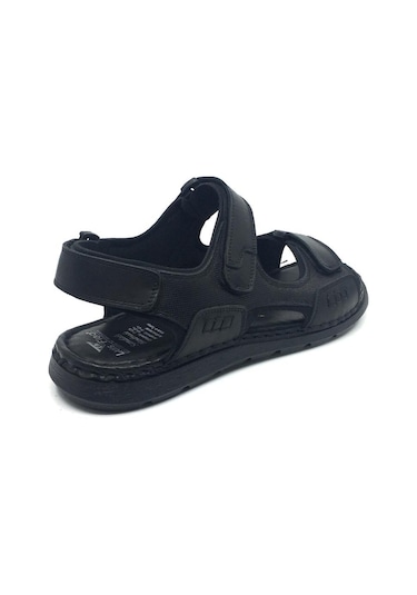 Luis Figo %100 Deri Ortopedik Yazlık Rahat Erkek Ayarlanabilir Sandalet Terlik 39-49 Siyah