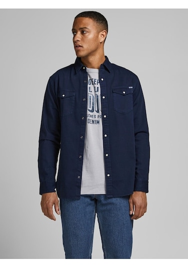 Jack Jones Erkek Denim Gömlek Jjesherıdan 12138115 Lacivert