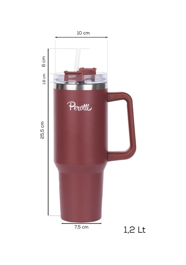 Perotti 17236-1 Colte V2 Paslanmaz Çelik Sporcu Termos Bardak Matara Kırmızı 1,2 Lt Kırmızı