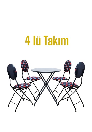 İskanbil Desenli Metal Bahçe Takımı - 4 Sandalye + 1 Masa