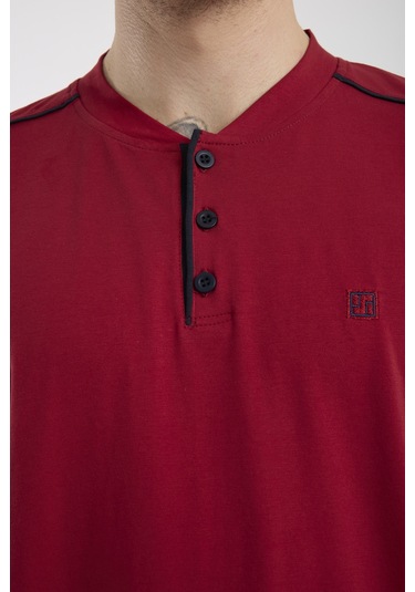 Sementa Düğme Yakalı Rahat Kalıp Pijama Takım - Bordo Bordo