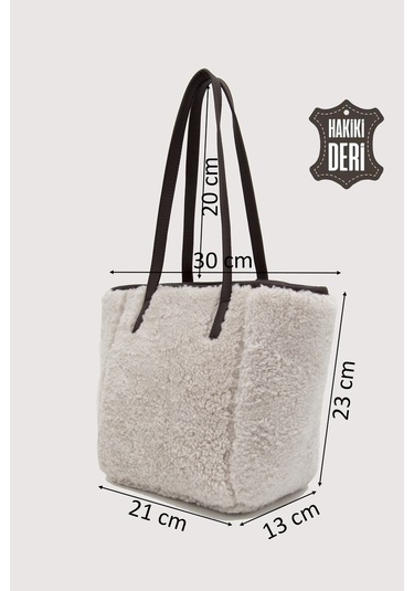 Hakiki Deri Kürklü Kadın El Çantası Beyaz Smr9152 Beyaz