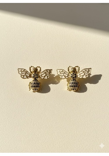 Vıp Çelik Zirkon Taşlı Arı Küpe Altın - Beyaz