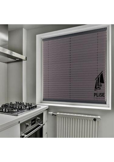 Plise Dekor Antrasit Gri Plise Perde - Cam Balkon Perdesi Yapıştırma Profilli