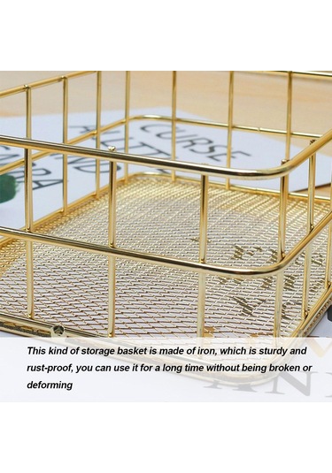 Gül Altın 24.5 16.5cm S/l Boyutu Depolama Sepeti Altın Demir Depolama Sepeti Çok Fonksiy Tel Örgü Masaüstü Depolama Sepet 56702251