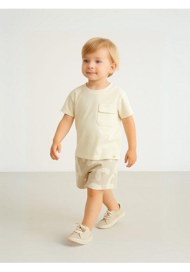 Erkek Bebek Kamuflaj Desenli Cepli Şort-15857 Bej