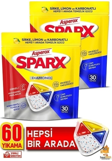 Sparx Bulaşık Makinesi Kapsülü 30'lu X 2 Paket 60 Yıkama