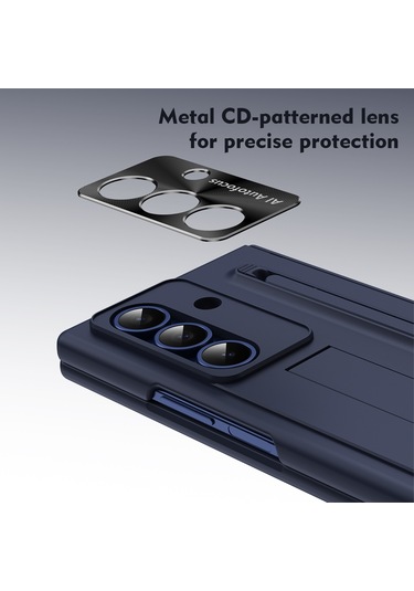 Samsung Galaxy Uyumlu Z Fold7 5g Kılıf Pc Cep Telefonu Kılıfı, Ayaklı Ve Kalemli - Mavi Mavi