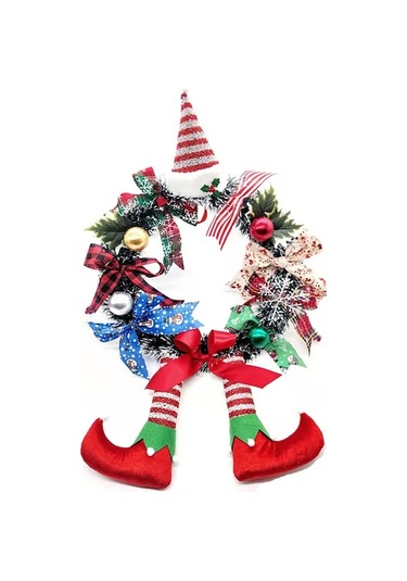 Noel Dekorasyonu: Santa Şapkalı, Palyaço Bacaklı El Yapımı Noel Çiceği - Ev, Kapı, Duvar İçin Noel Atmosferi Kırmızı Ve Yeşil Kırmızı Ve Yeşil