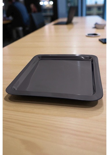 6'lı Metal Sade Sunum Tepsi Seti Paslanmaz Parlak Kare 22 Cm Gümüş