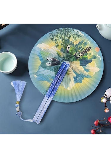 Elmpaly Bamboo Forest Panda Mıknatıslı Katlanır Yelpaze Kadın Dans Aksesuarı