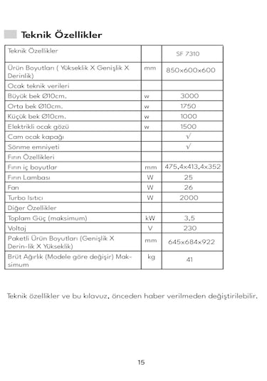 Vestel SF 7310 65 LT Ocaklı Solo Fırın (2020)