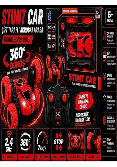 Uzaktan Kumandalı 360 Dönen Şarjlı Akrobat Stunt Car Araba Kırmızı