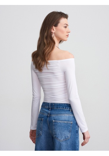 Dilvin 32675 Omuzları Açık Top-beyaz