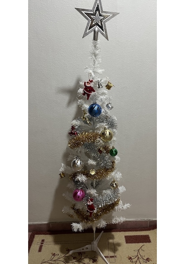 120 Cm Beyaz Yılbaşı Çam Ağacı Seti Süs+led Işık+tepelik