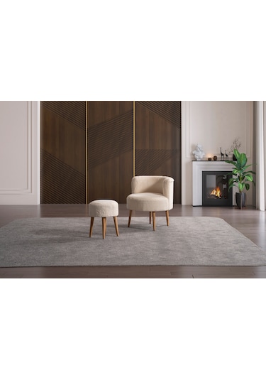 Panda Çay Seti Berjer Ve Puf Takımı Salon, Balkon, Ofis 2 Li Takım Krem Krem