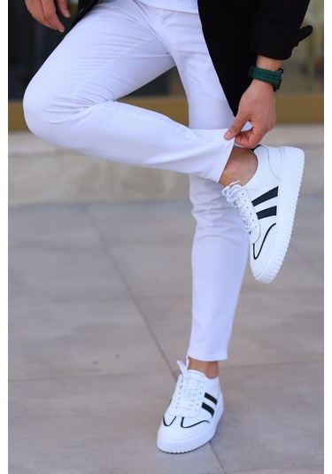 Shoetyle - Beyaz Deri Bağcıklı Erkek Günlük Ayakkabı 101-9082-936 Deri Beyaz