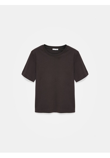 Dilvin 31763 %100 Pamuk Bisiklet Yaka T-shirt-koyu Kahve Kahverengi