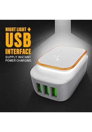 Ldnıo A3305 3.4a 3 Usb Arayüzleri Seyahat Şarj Cihazı Cep Telefonu Şarj Cihazı, 8 Pinli Veri Kablosu İle Dokunmatik Led Gece Işığı Destek, Ab Fişi Diğer