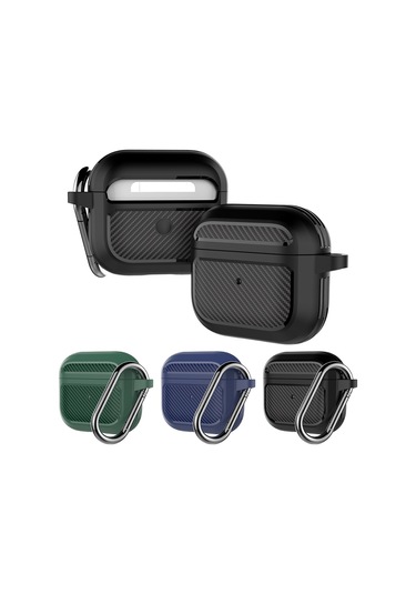 Karbon Fiber Tpu Kalınlaştırmak Darbeye Dayanıklı Kulaklık Koruyucu Kılıf Airpods Uyumlu 3 İçin Kanca İle Mavi