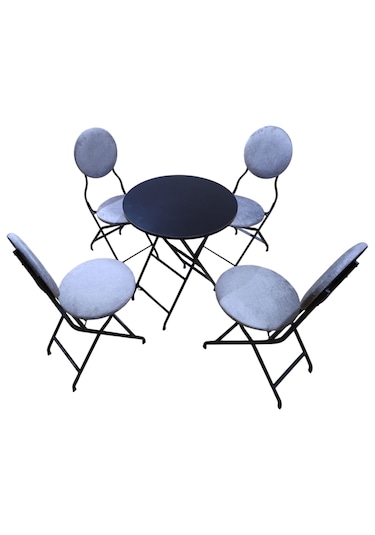 Gri Kumaş Metal Bahçe Takımı - 4 Sandalye + 1 Masa